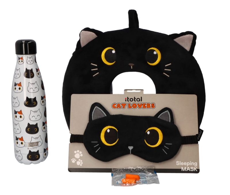 Maska do spania z motywem czarnego kota