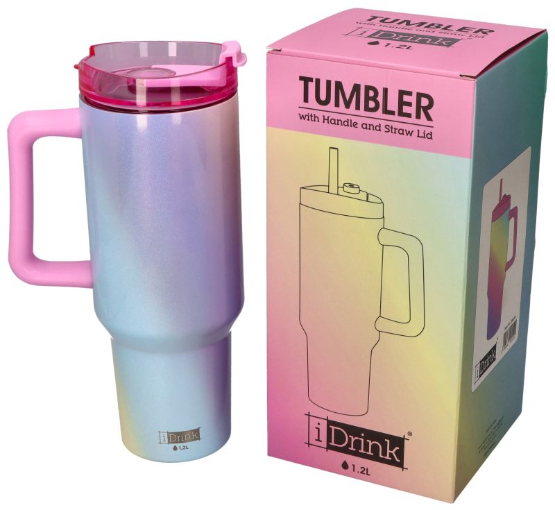 Kubek termiczny duży ze słomką - tęczowy