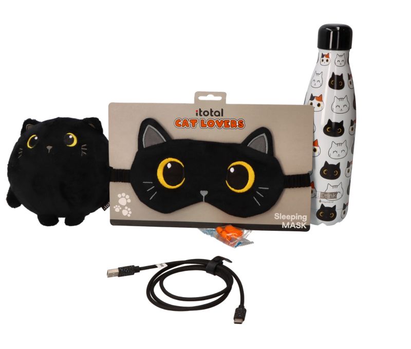 Maska do spania z motywem czarnego kota