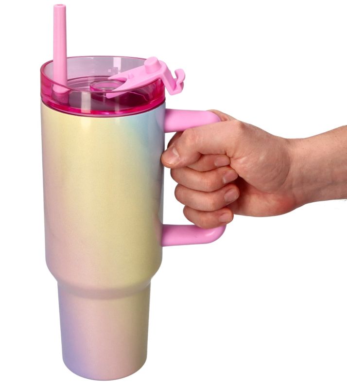 Kubek termiczny duży ze słomką - tęczowy