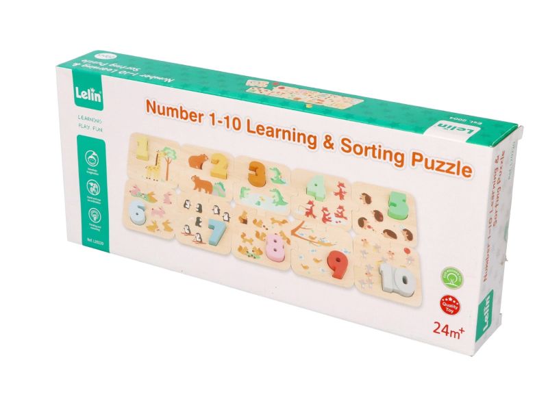 Drewniane puzzle ze zwierzątkami- nauka liczenia Montessori