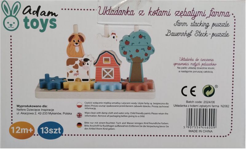 Układanka z kołami zębatymi- Zakręcona farma - bezpieczeństwo produktu