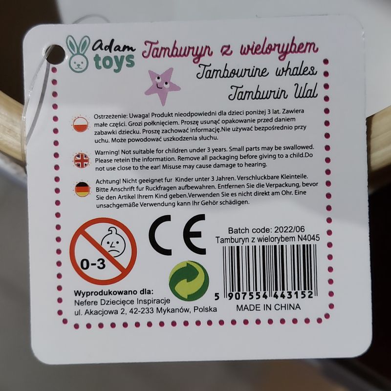 Tamburyn z wielorybem - bezpieczeństwo produktu