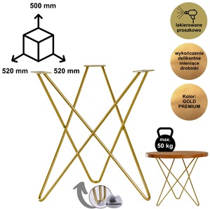 Stelaż do stolików złoty 3xDP metalowe nogi 50 cm LOFT.